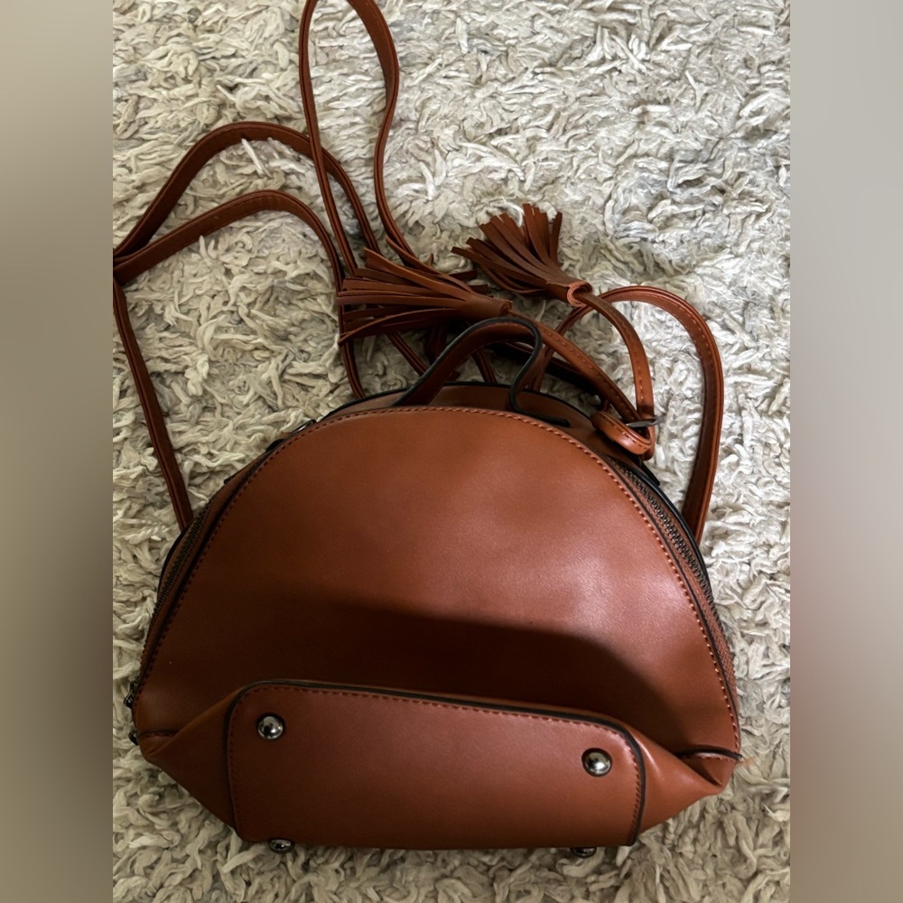 Brown Faux Leather Women's Small Backpack Bag Fall Autumn